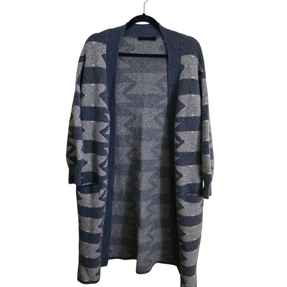 Raffi Waterfront Merino Wool Aztec Jaquard Cardigan Pockets Open a front Size S - Picture 3 of 11